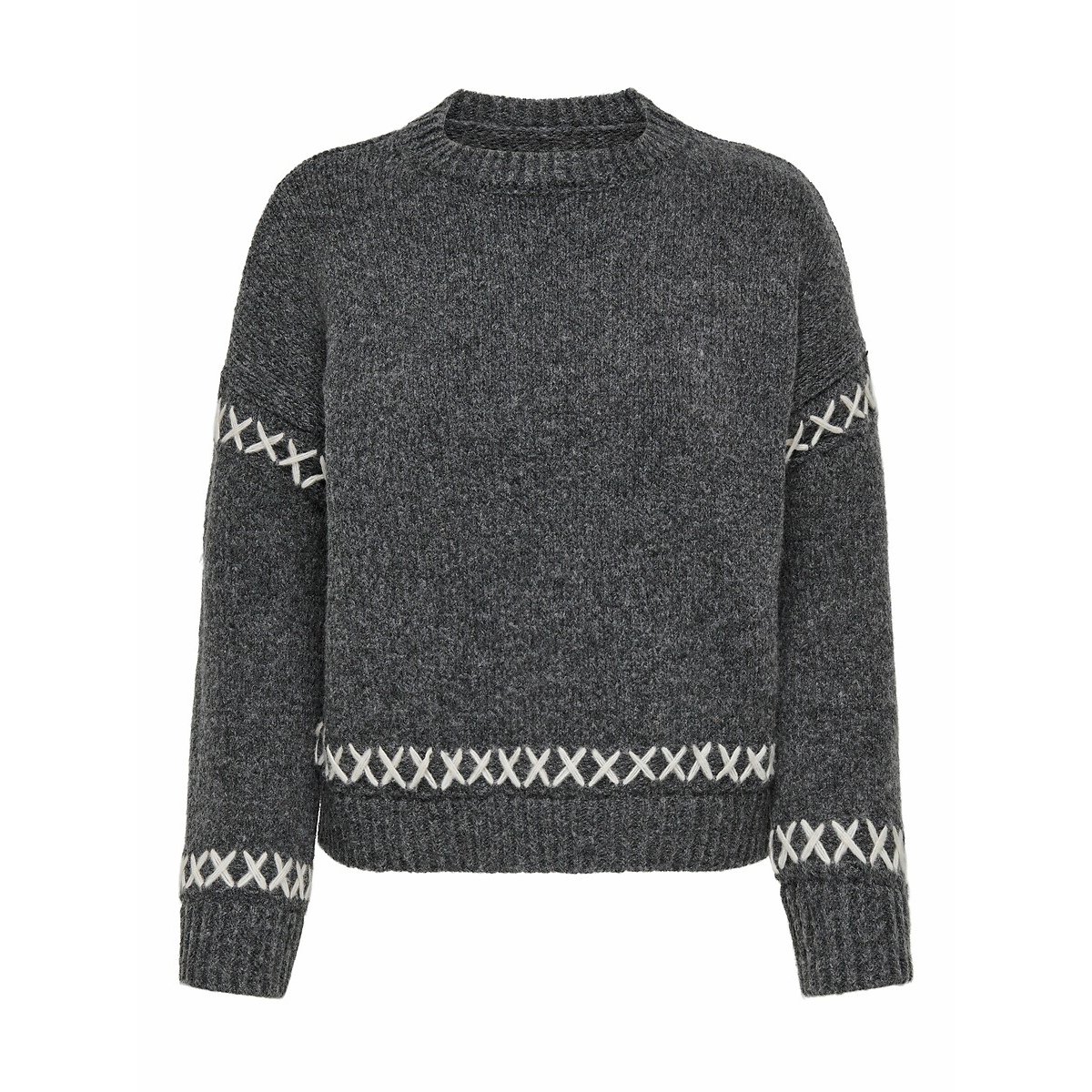 Crew Neck Jumper with Contrasting Seam Details dark grey            , ONLY