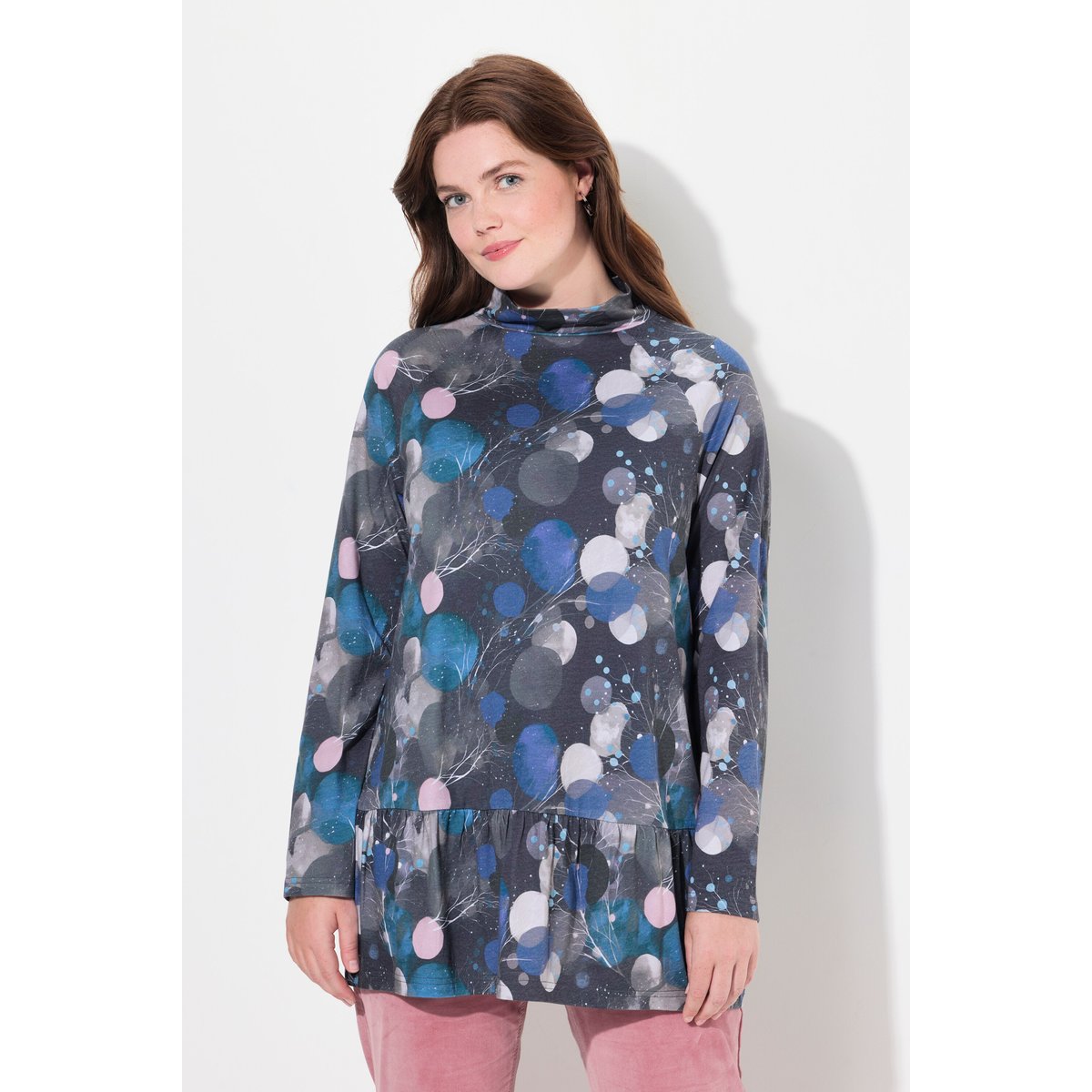 T-shirt long en coton bio marine, ULLA POPKEN
