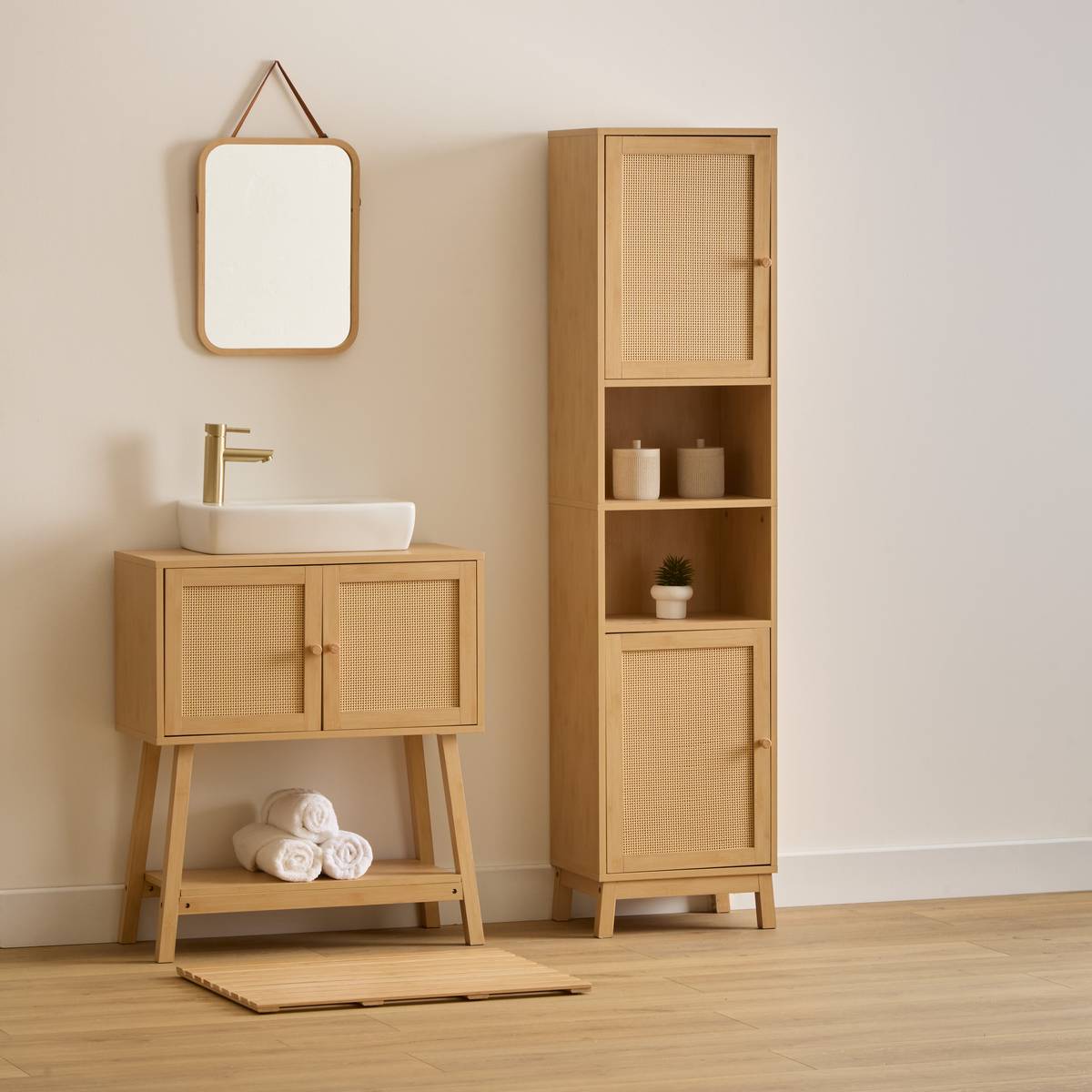 Colonne de rangement 2 portes CANE marron, 5FIVE SIMPLY SMART