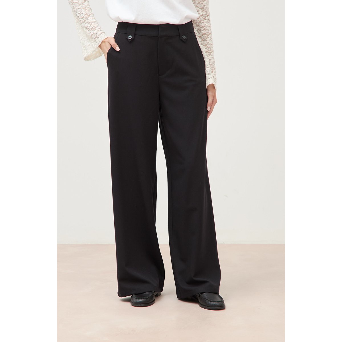 Pantalon large taille haute fluide noir, BONOBO
