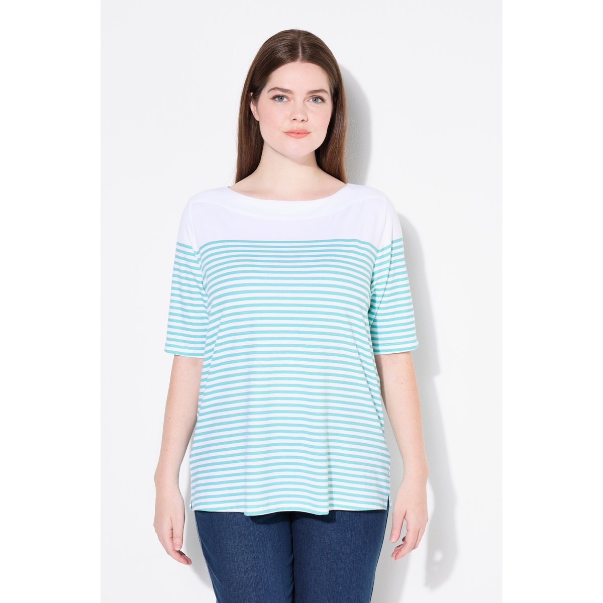 Marinière à manches courtes. Encolure bateau turquoise clair, ULLA POPKEN