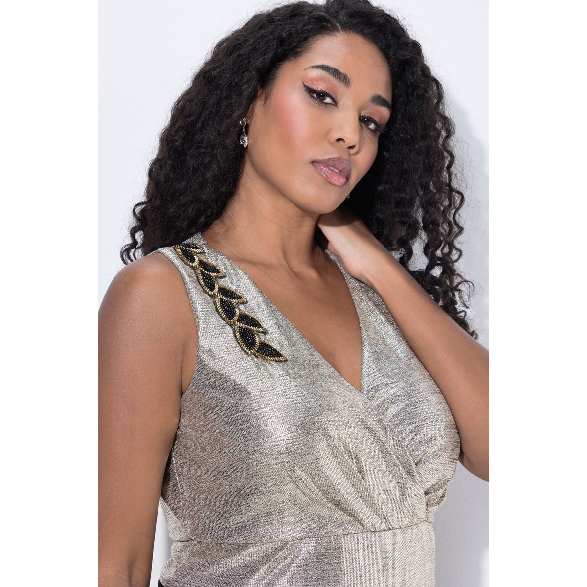 Robe maxi sans manches à col en V or, ULLA POPKEN