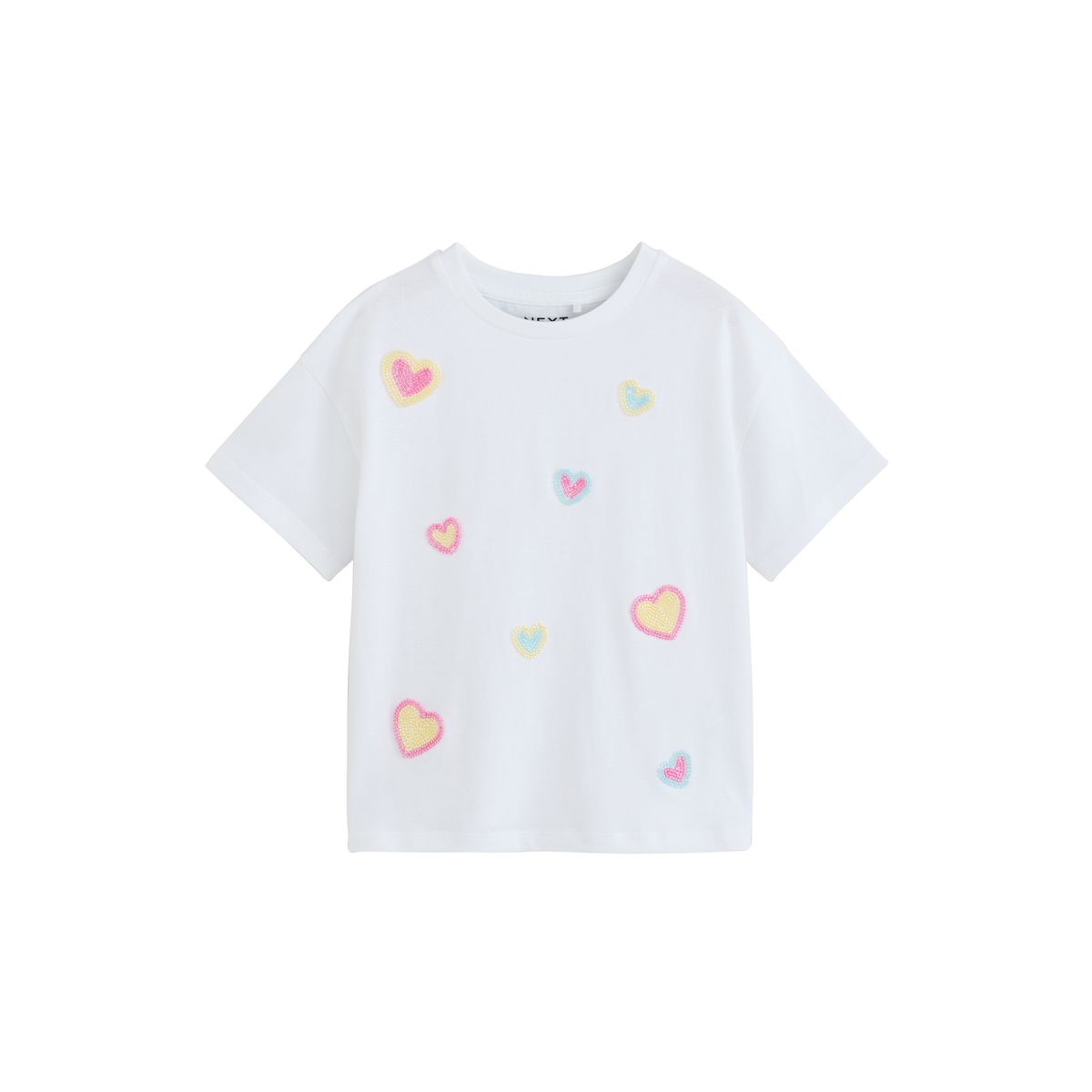 T-shirt orné de perles cœurs blancs pastel, NEXT