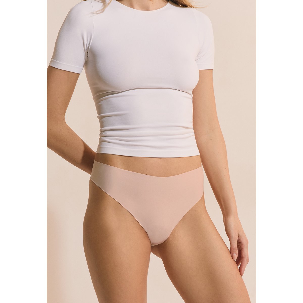 Tanga en microfibre CONFORT rose poudre, ETAM