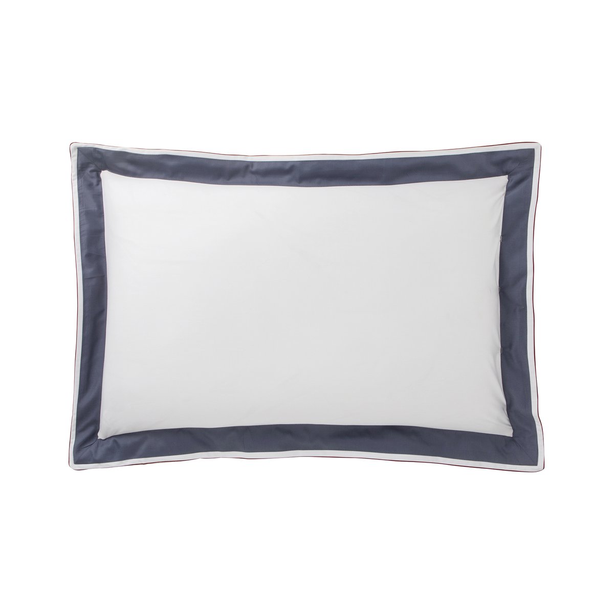 Taie d'oreiller tricolore en satin de coton avec bande appliquée, MARCEAU blanc neige/bleu marine, ALEXANDRE TURPAULT
