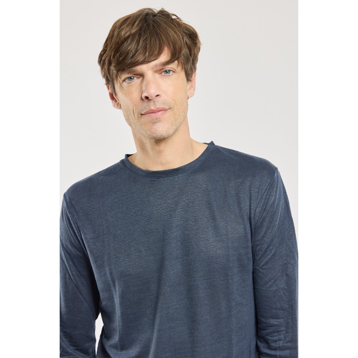 T-shirt manches longues en lin bleu, ARMOR-LUX
