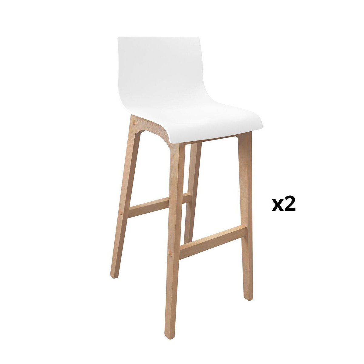 Lot de tabourets de bar en chêne et assise plastique blanche 75cm TANNA|Lot de 2 | Lot de 2 blanc, MOB IN