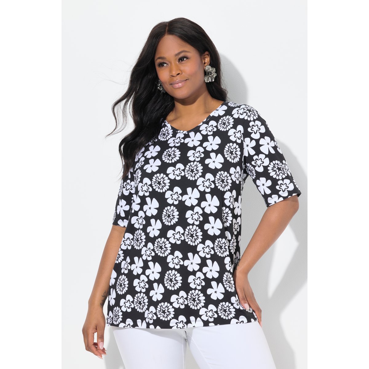 T-shirt à fleurs noir, ULLA POPKEN
