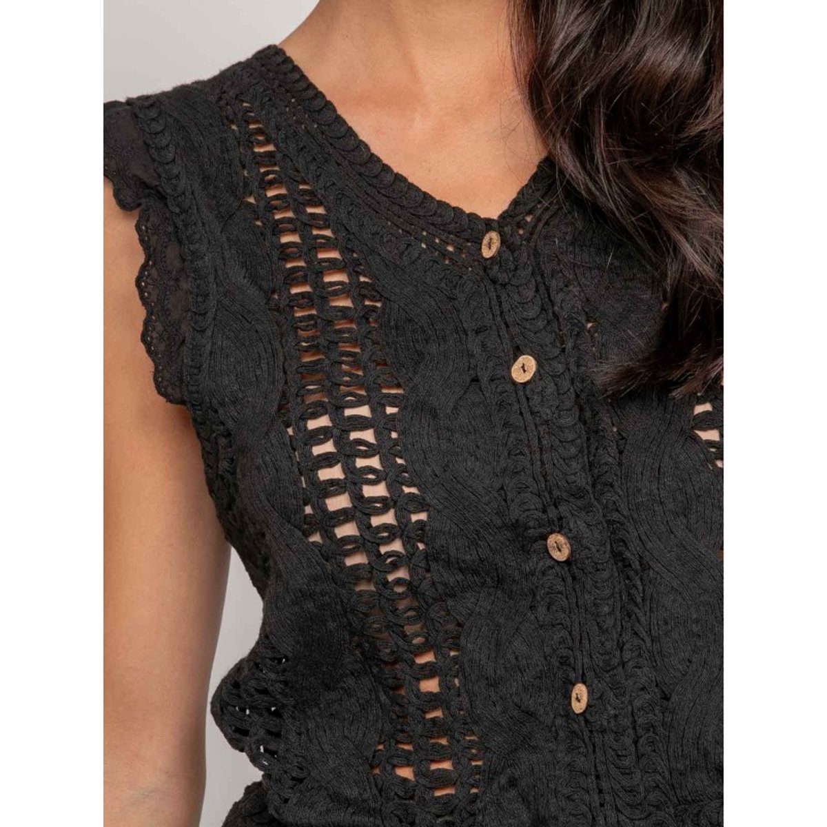 Gilet Crochet Sans Manches Klarine noir, DONA LISA