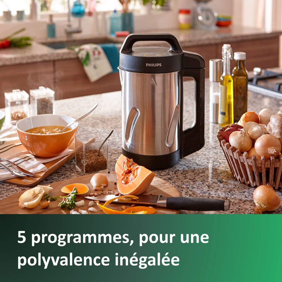 Blender chauffant HR2203/80 Blender pour soupe métal 1,2L, 1000W noir, PHILIPS