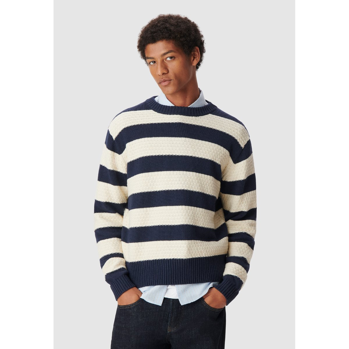 Pull tricot rayé bleu marine, IKKS