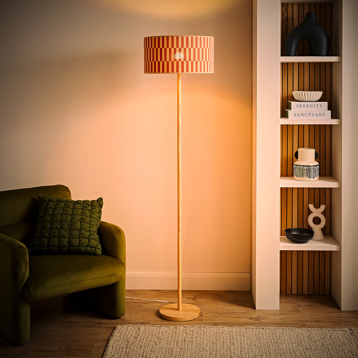 Heath Wood Floor Lamp with Orange Bamboo Shade light wood, SO'HOME