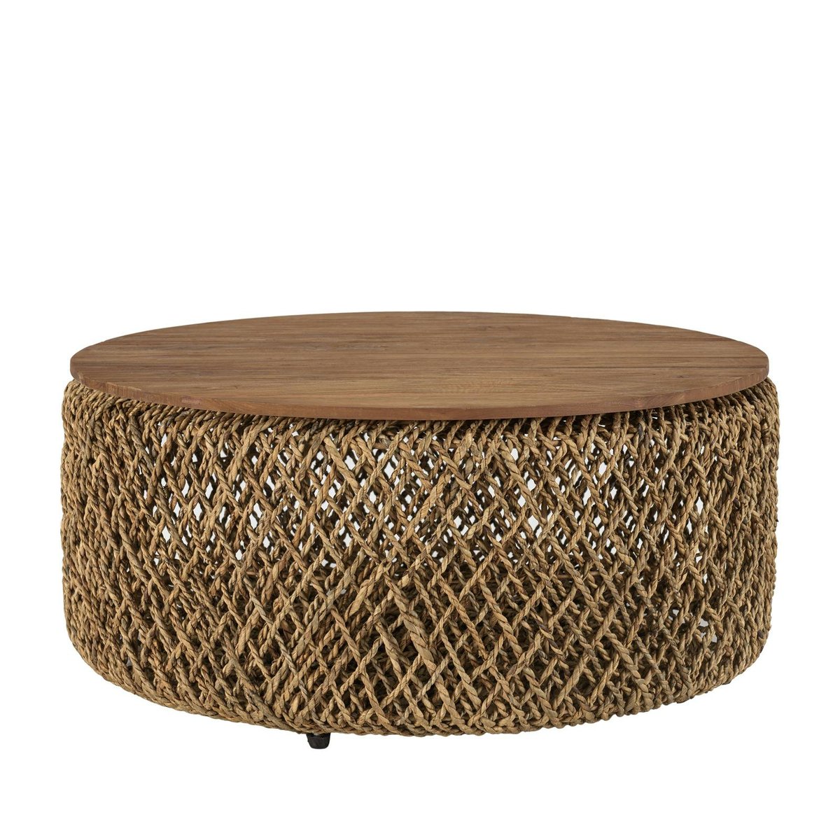 Table basse ronde 83 cm fibre tressée et bois SWING bois naturel, PIER IMPORT