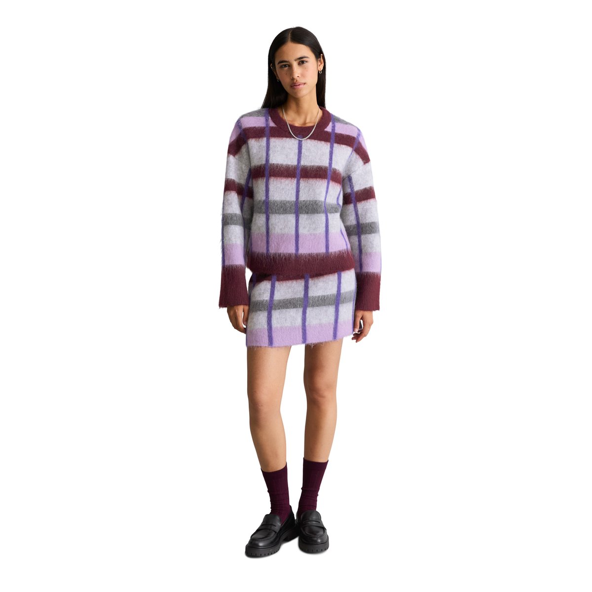 Pull jacquard oversize en un mélange douillet de laine vierge et de mohair mauve, MARC O’POLO DENIM