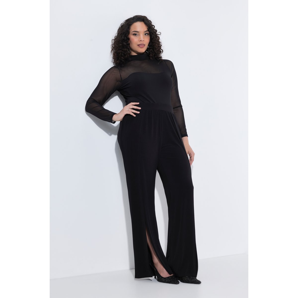 Pantalon jambe large, fendu à la base noir, ULLA POPKEN