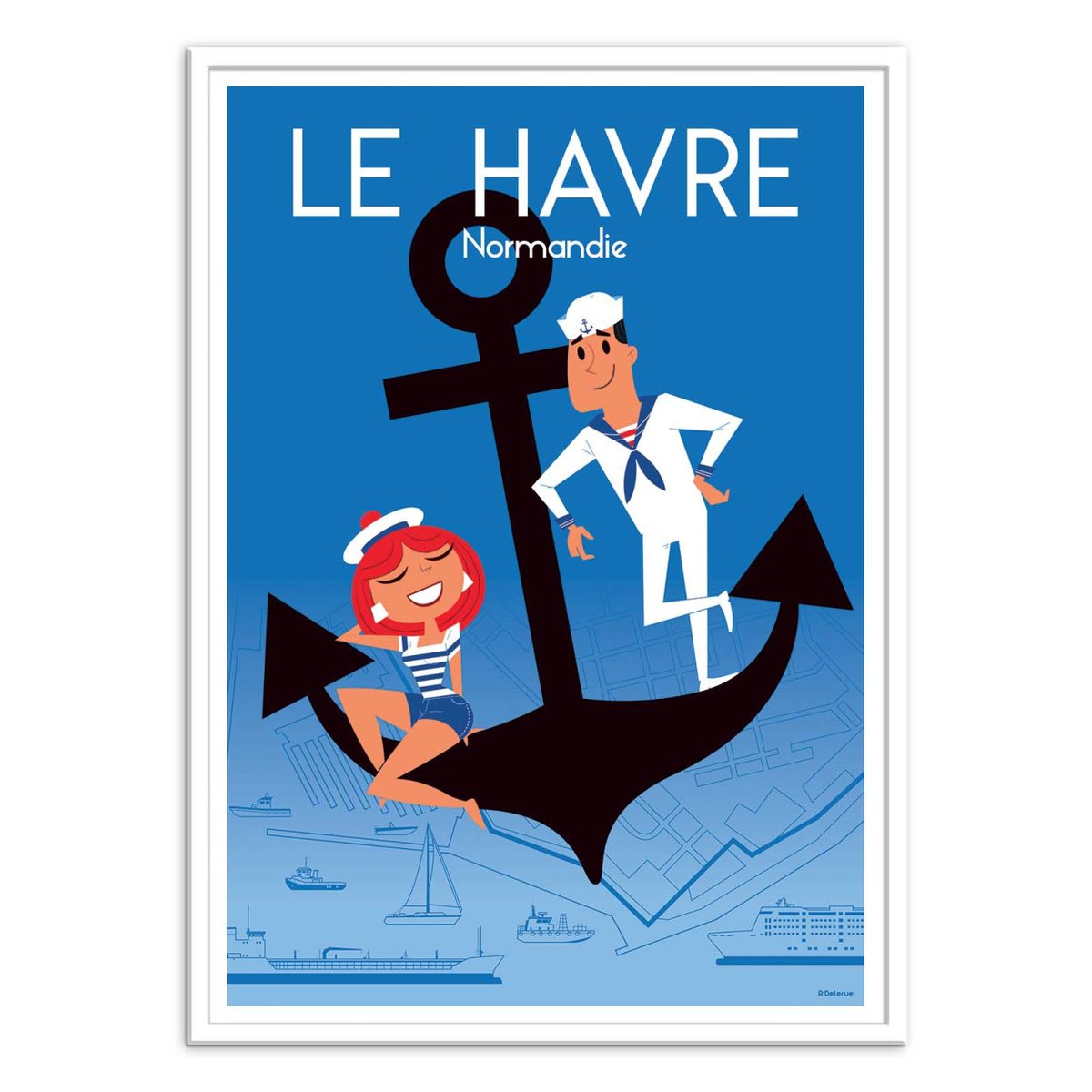 Affiche d'art - Le Havre Normandie V2 - Raphael Delerue bleu, WALL EDITIONS