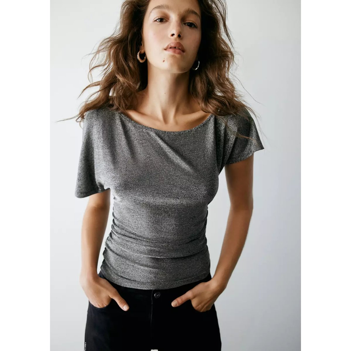 Top asymétrique Fil textile argent, MANGO TEEN