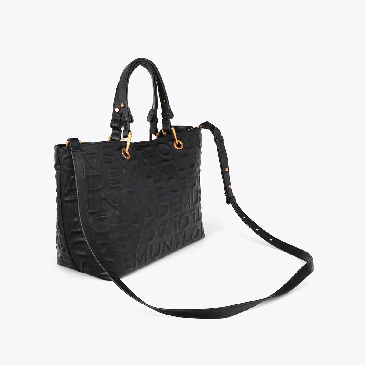 Cabas à logo embossé en simili cuir noir, LOLA CASADEMUNT