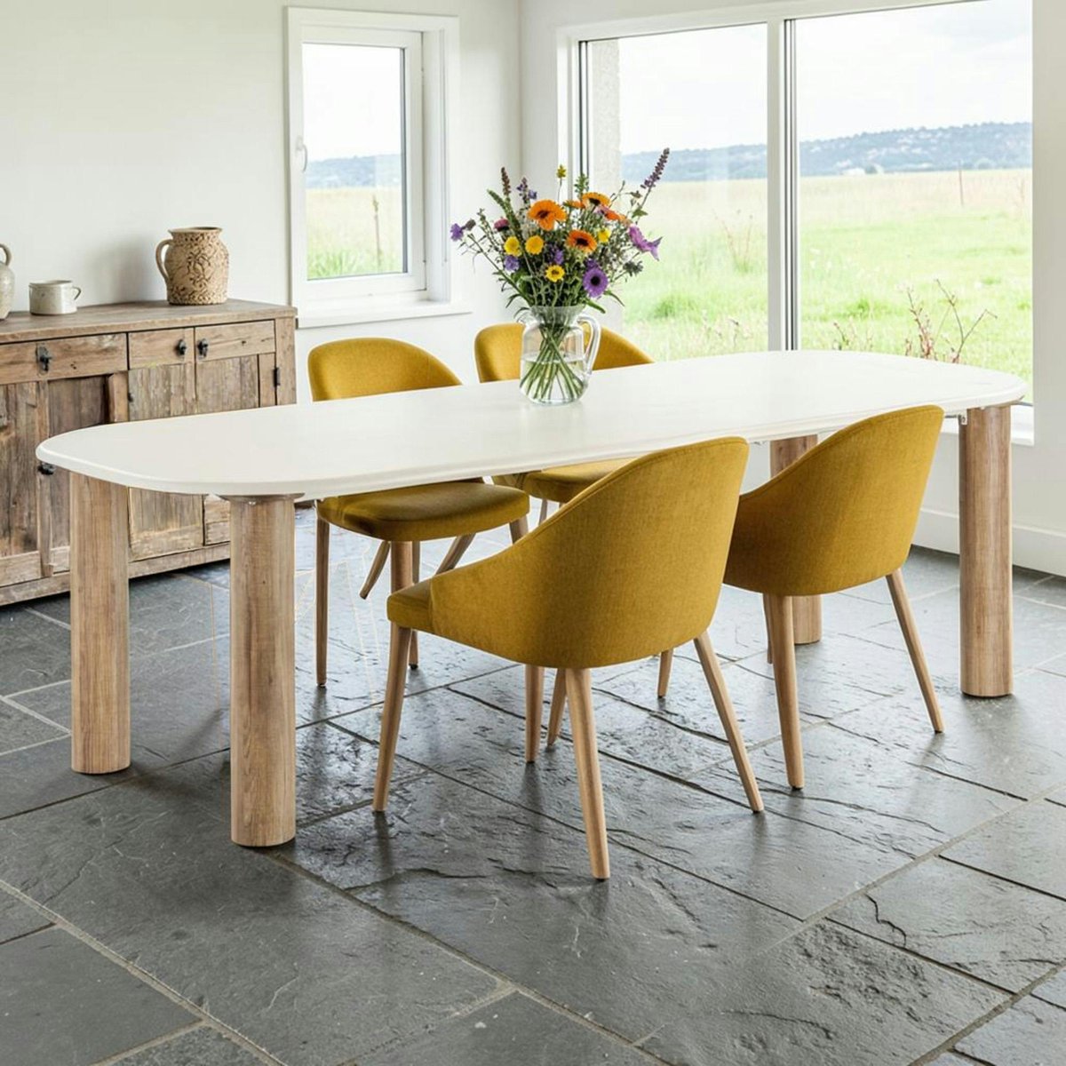 Table à manger aspect ciment clair 240 cm KNOX beige, PIER IMPORT