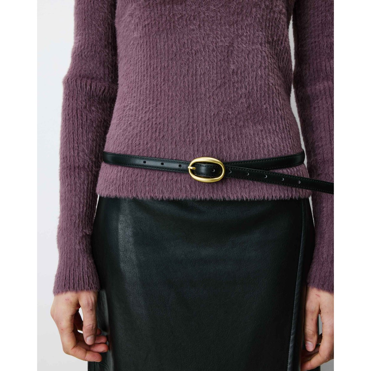 Ceinture fine en similicuir chocolat Abel noir, GRACE & MILA