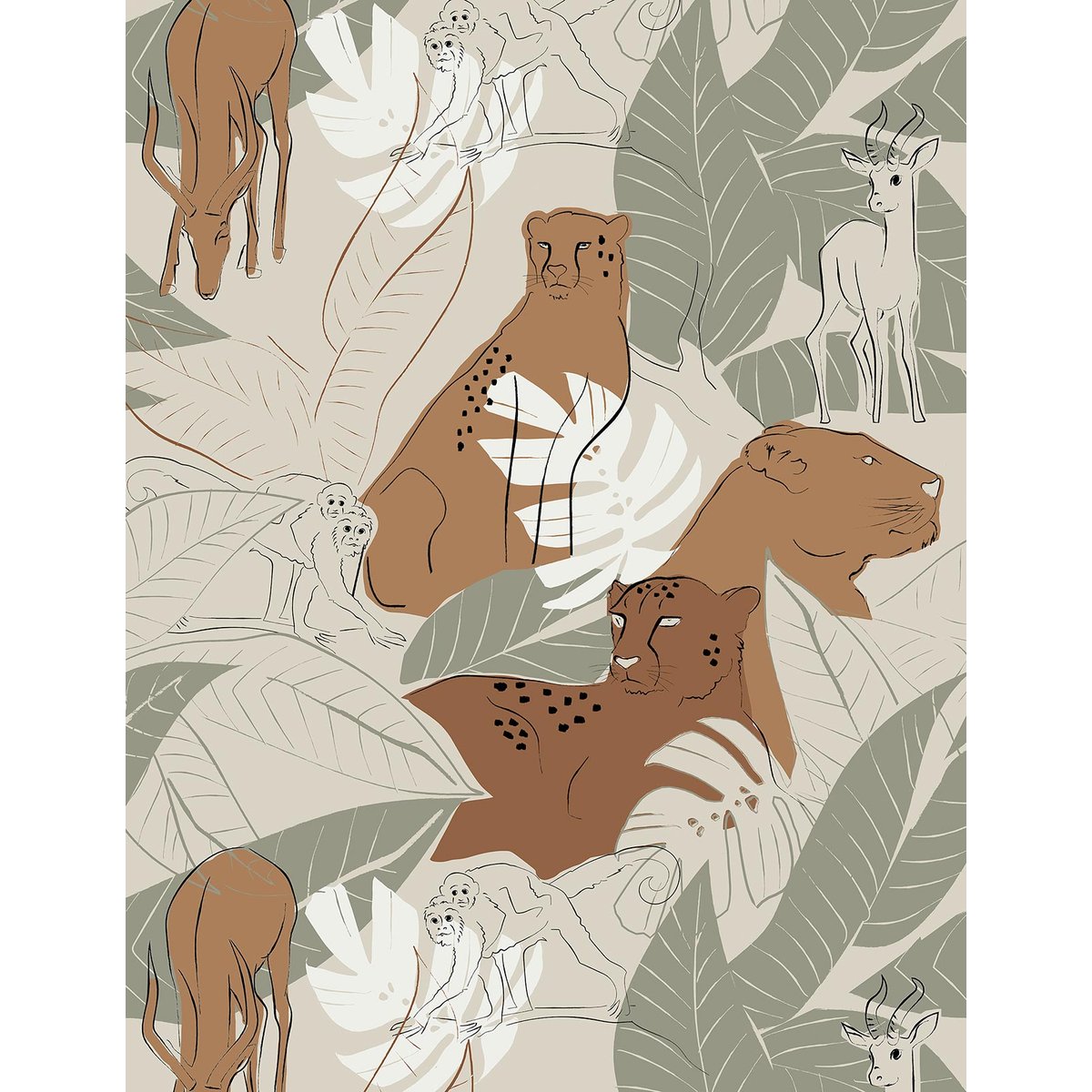 Papier peint animaux de la savane intissé, HEXOA