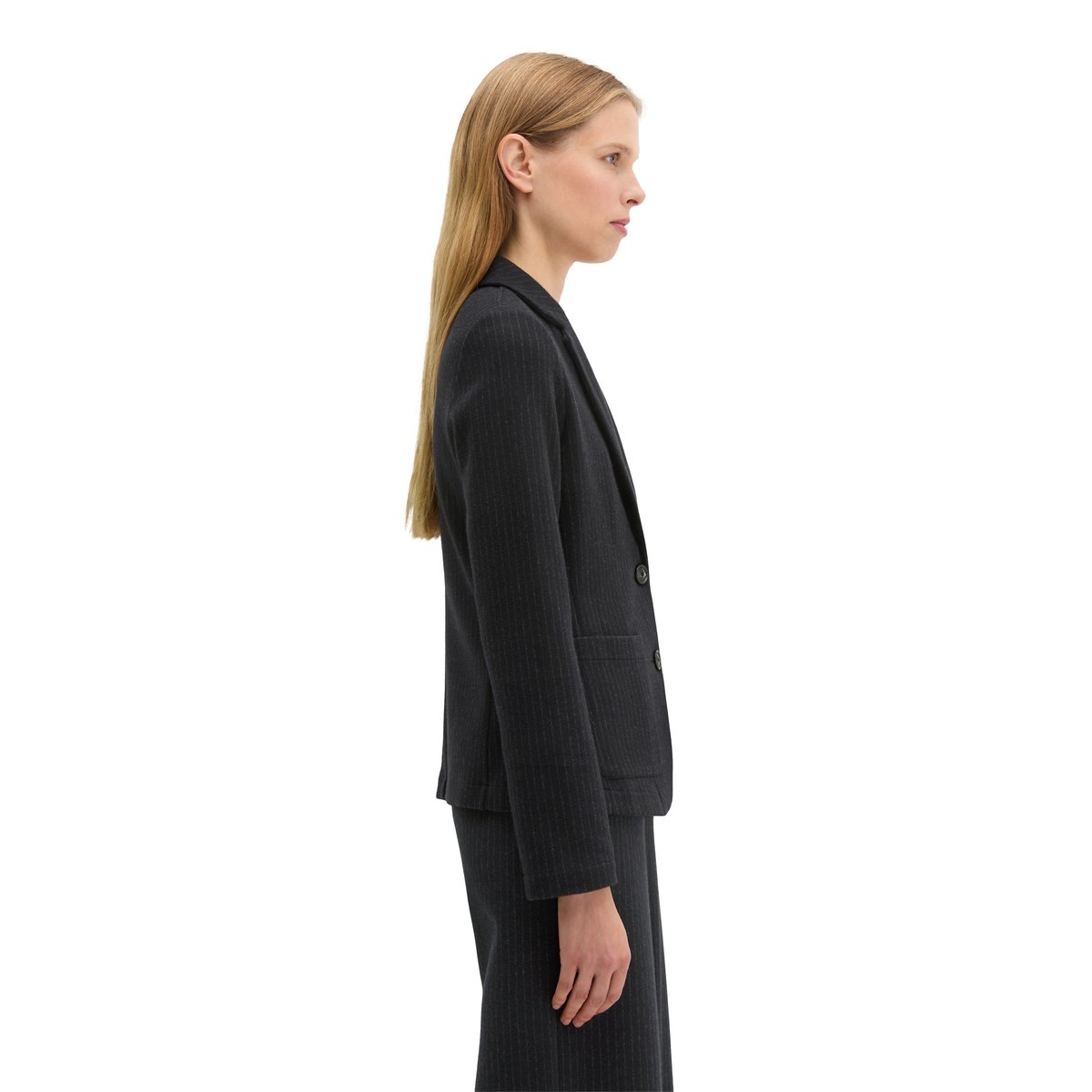 Blazer en jersey rayé regular en mélange de coton organique gris foncé, MARC O'POLO