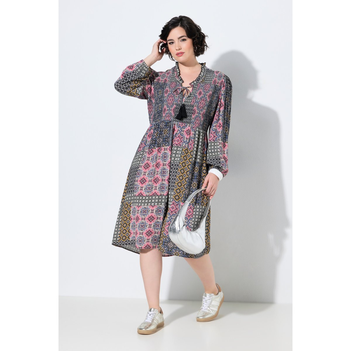Robe midi, jeu de motifs moutarde, ULLA POPKEN