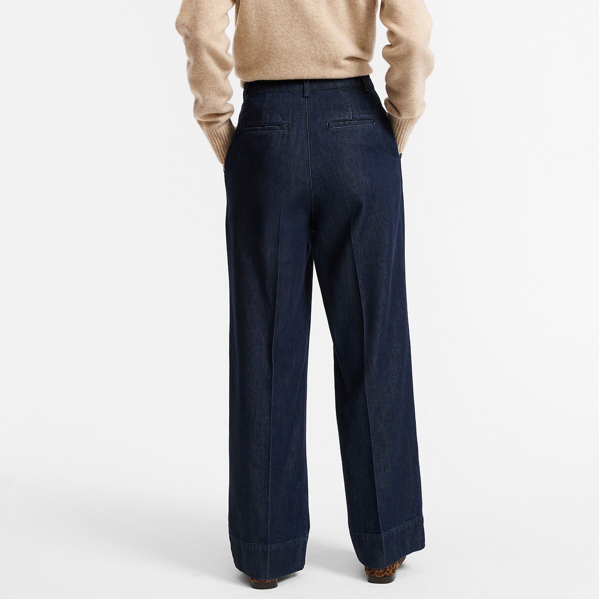 Pantalon large denim, taille haute, plis marqués bleu brut, LA REDOUTE COLLECTIONS