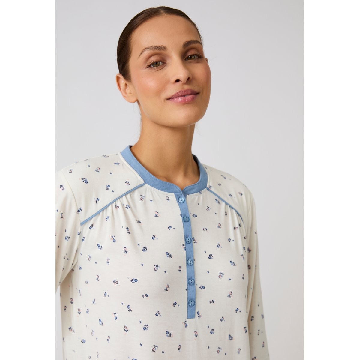 Chemise de nuit Thermolactyl chauffe-épaules blanc fleuri, DAMART