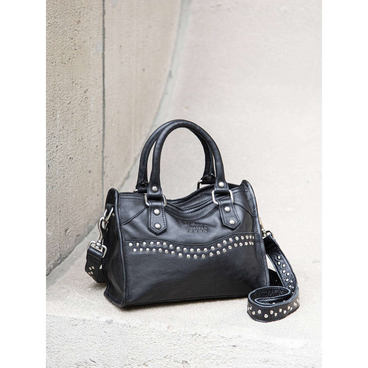 Sac bandoulière Glam cuir cuir black, BASILIC PEPPER