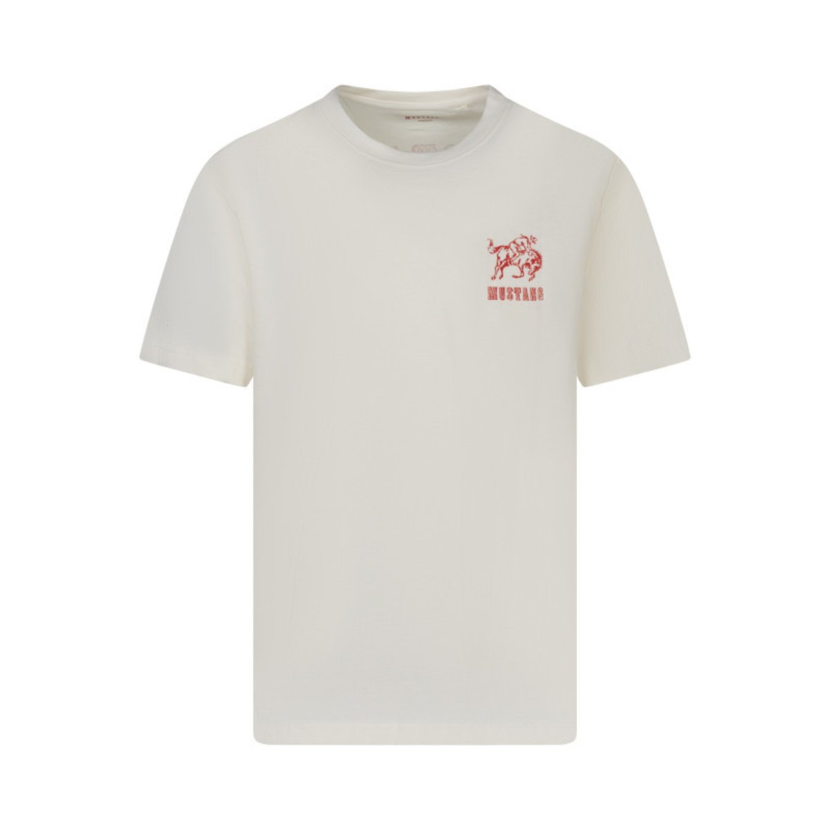 T-shirt en coton blanc avec des imprimés coupe ajustée et col rond blanc, MUSTANG