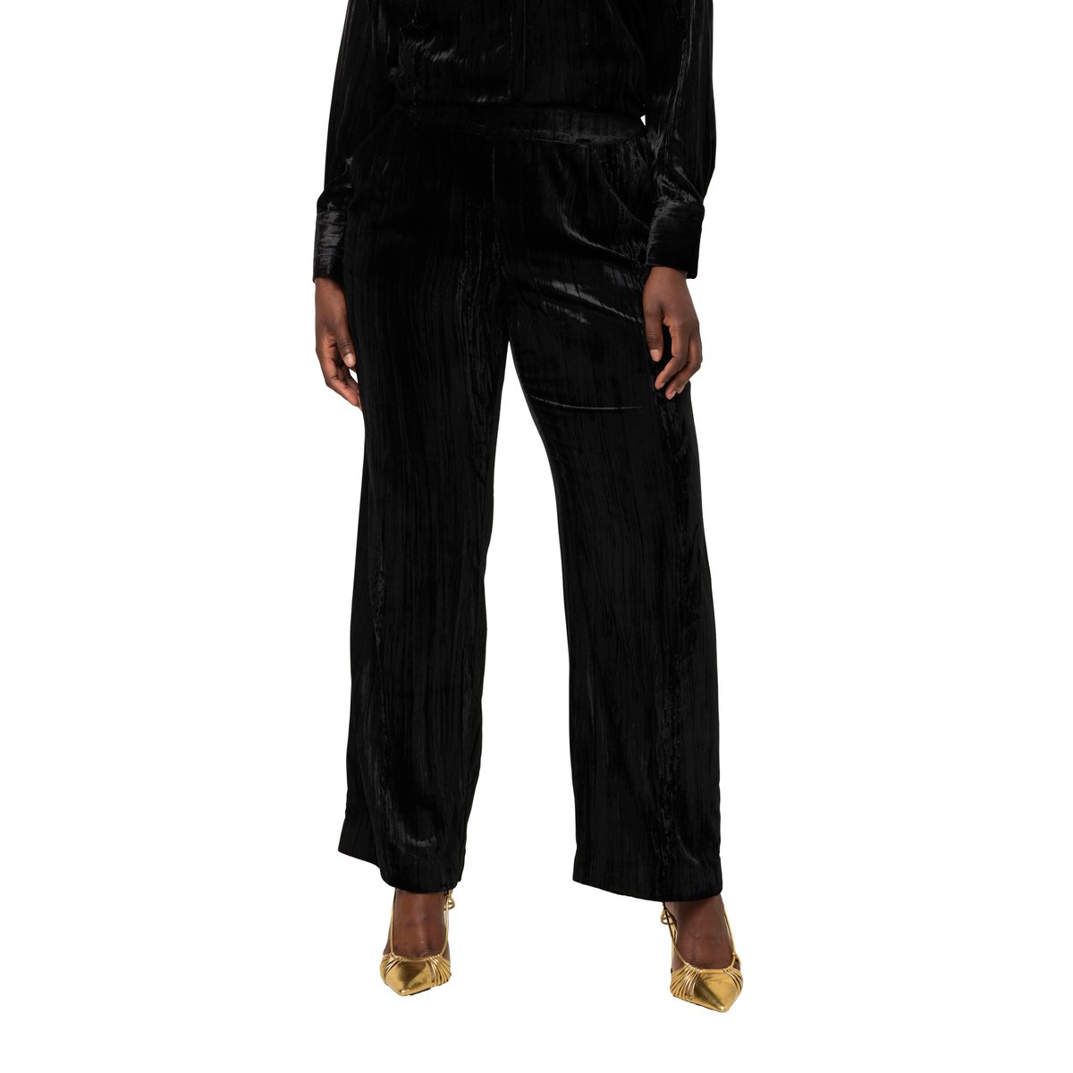 Pantalon en velours froissé noir, ULLA POPKEN