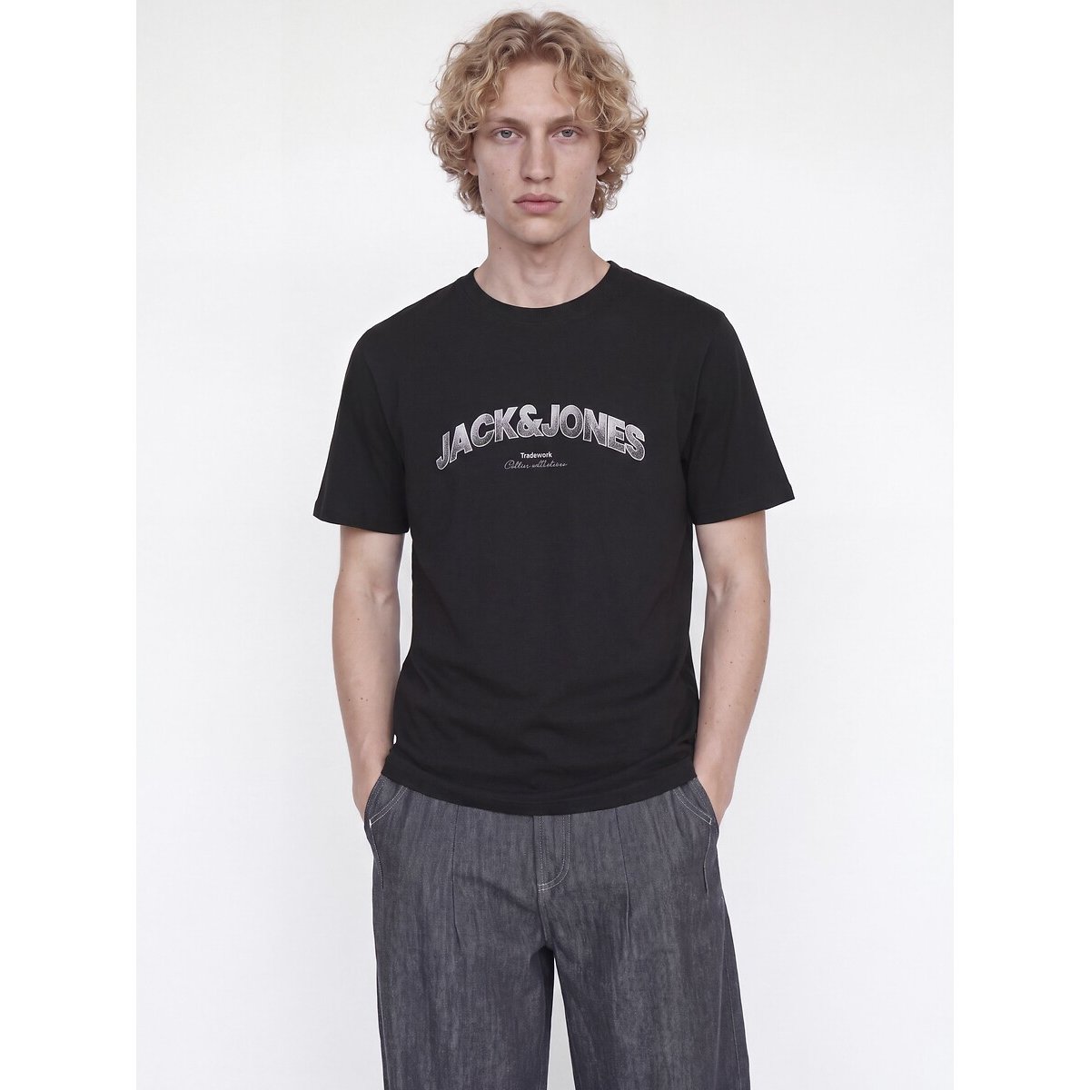 Lot de 3 T-shirts, manches courtes noir + blanc + kaki, JACK & JONES