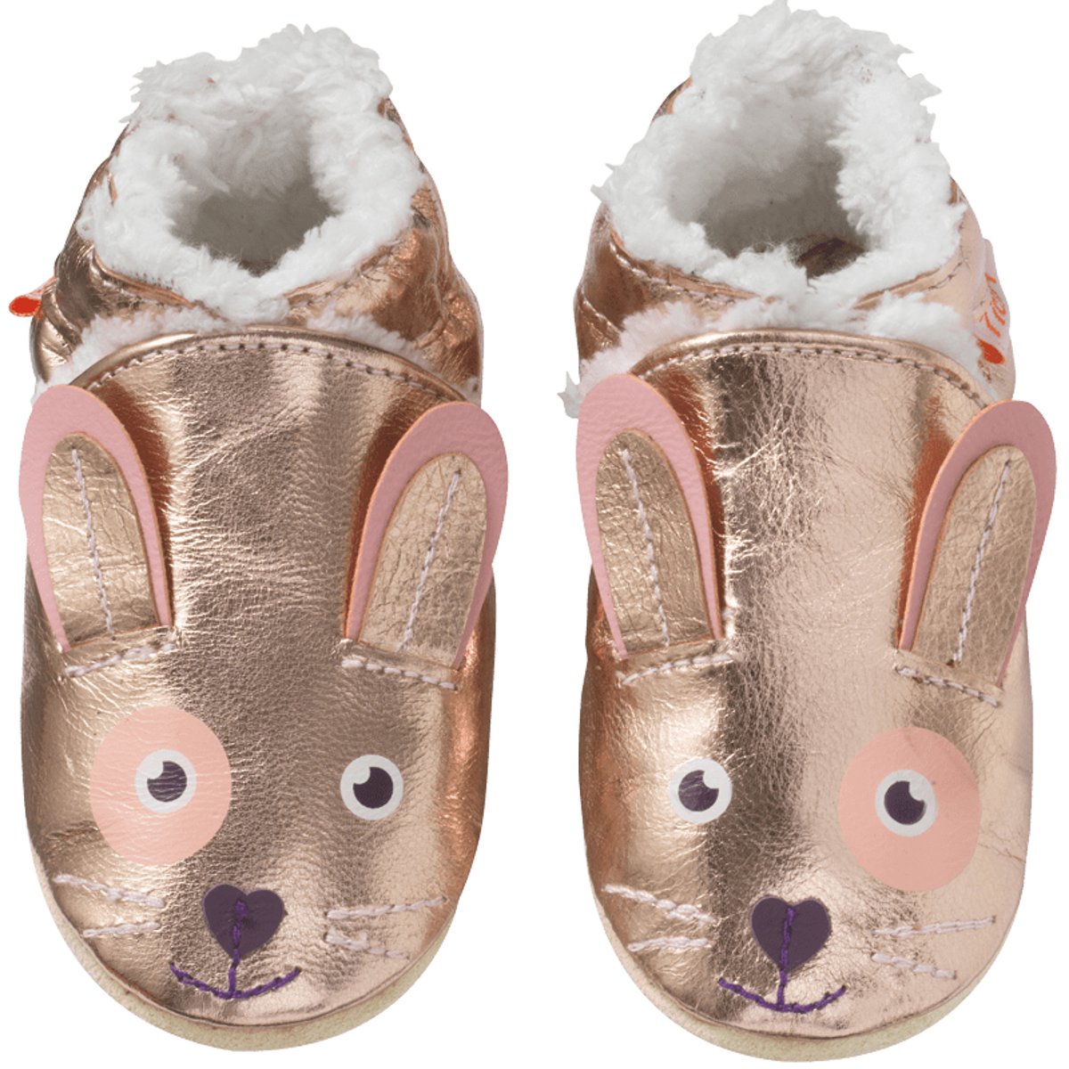 Chaussons cuir souple fourrés Luna le lapin rose, TICHOUPS