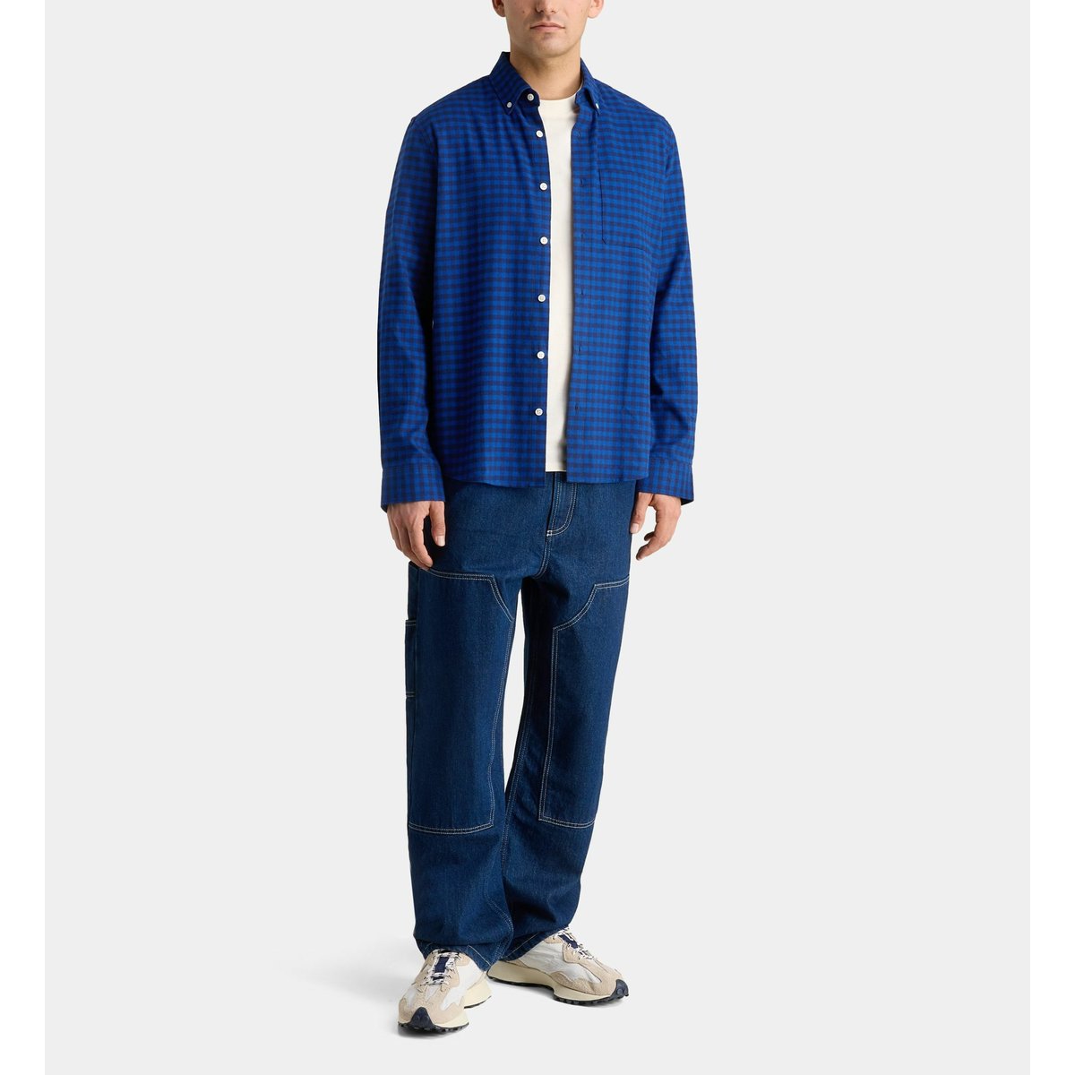 Chemise à carreaux risharo 3 en coton bleu, GALERIES LAFAYETTE