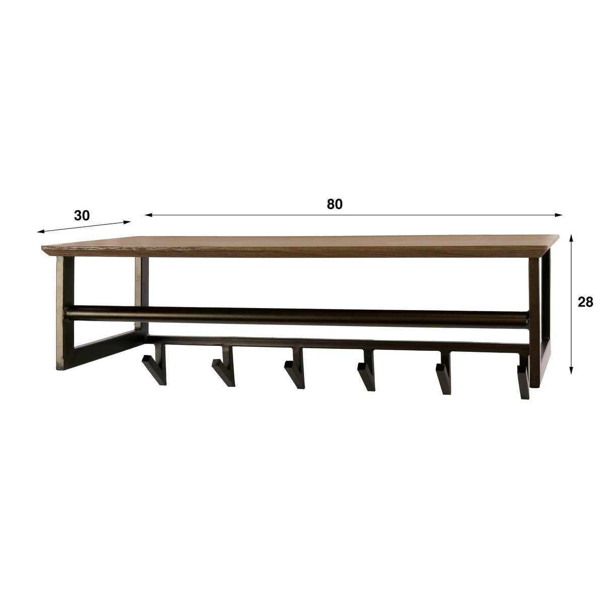 Portemanteau mural bois métal bronze 6 crochets HELSINKI marron, PIER IMPORT