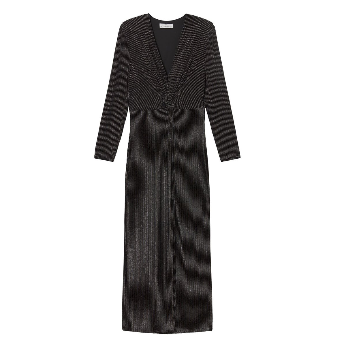 Robe longue col en V nÅ“ud central à fente latérales noir, LOLA CASADEMUNT