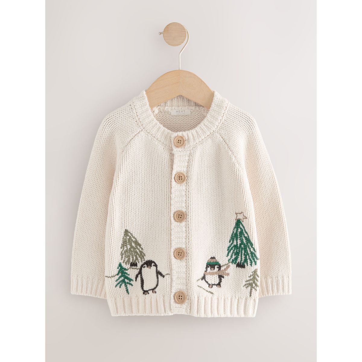 Cardigan à motif de noël pingouin crème, NEXT
