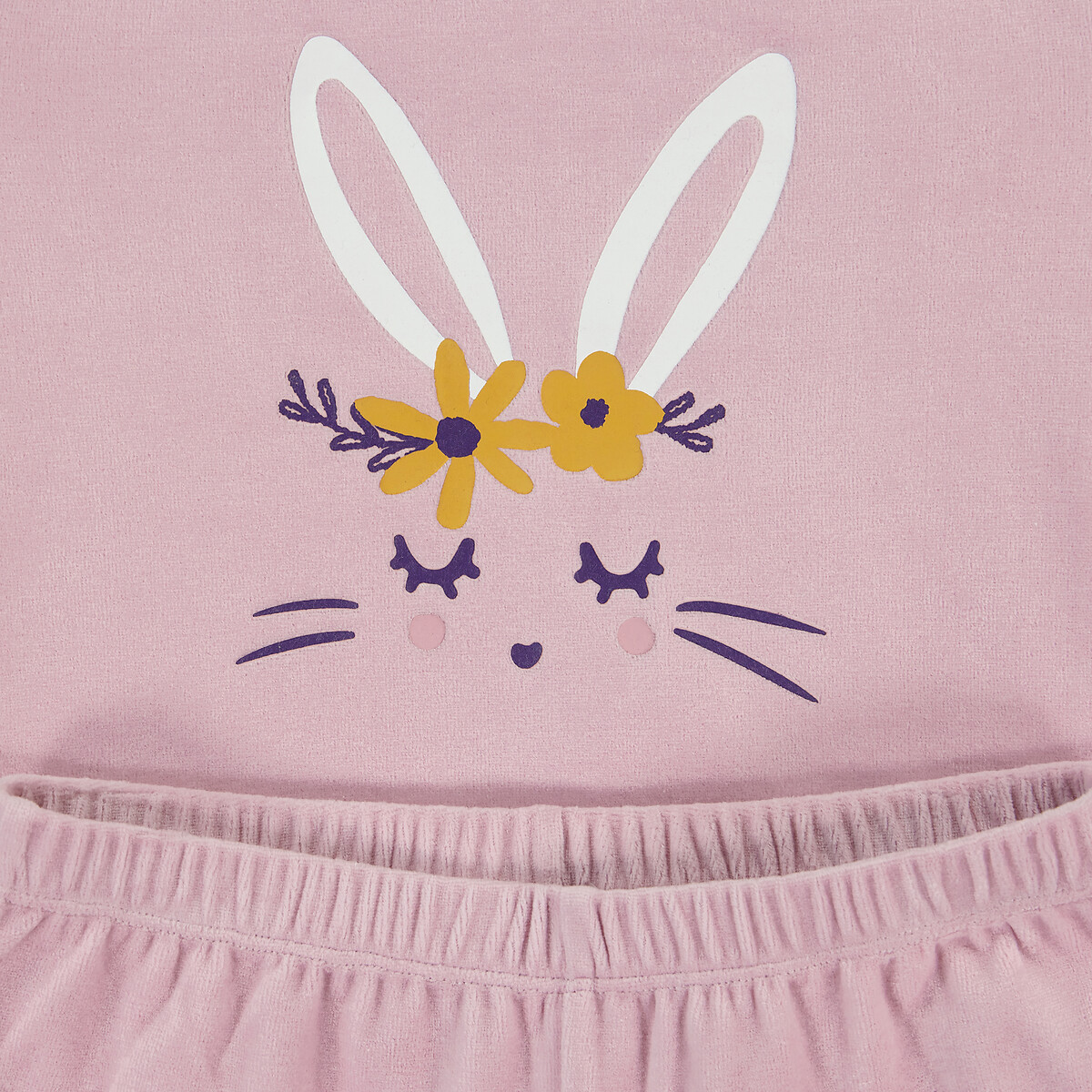 Lot de 2 pyjamas en velours imprimé lapin ecru + mauve, LA REDOUTE COLLECTIONS