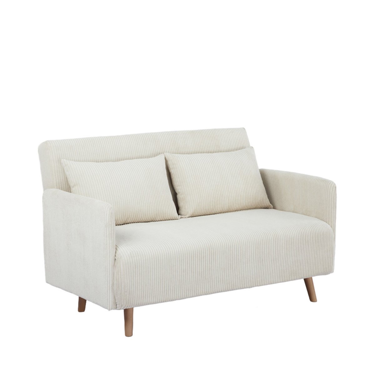 Canapé convertible 2 places en velours côtelé pieds bois clair- BELUSHI beige, DRAWER
