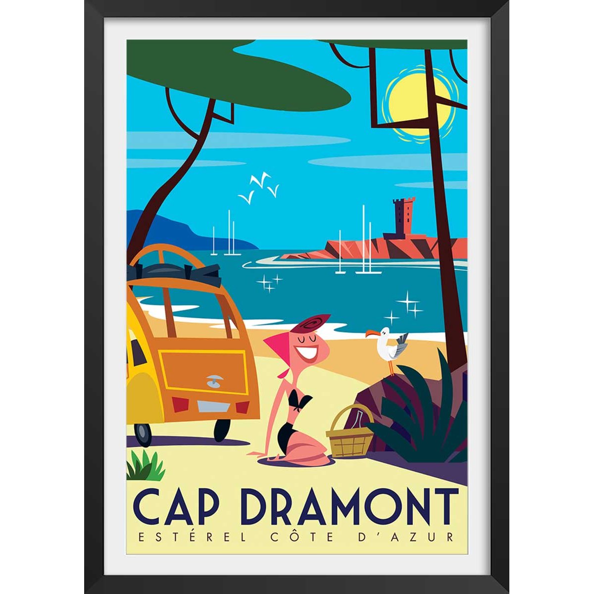 Poster de cap dramont affiche + cadre en bois - noir, HEXOA
