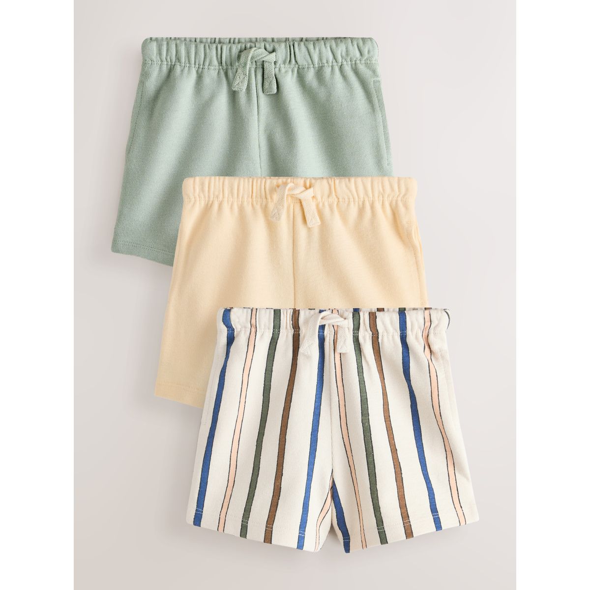 Shorts texturés, lot de 3 rayures vert sauge, jaune tendre et pastel, NEXT
