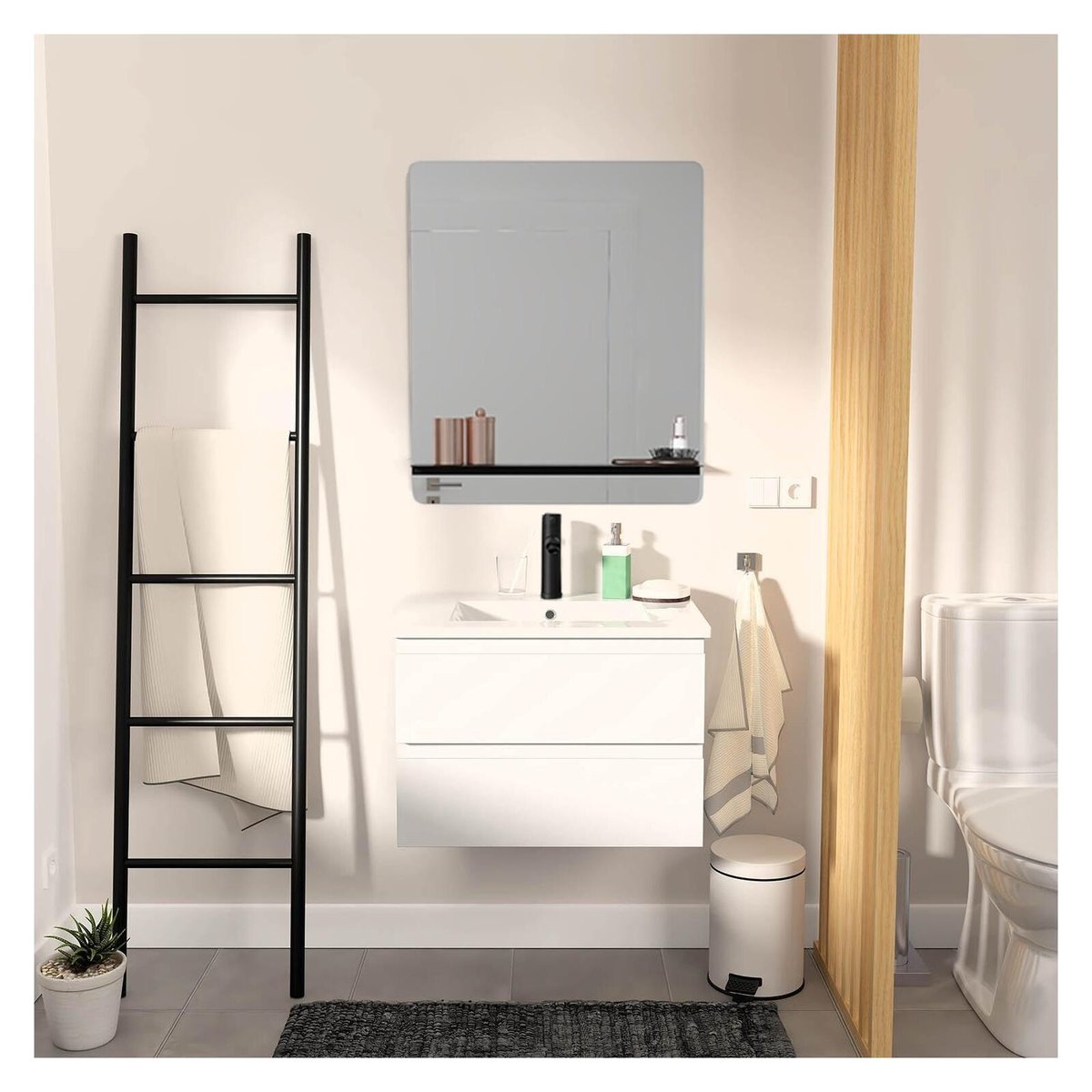 Meuble simple +vasque+robinet+miroir SORRENTO blanc brillant, MOB IN
