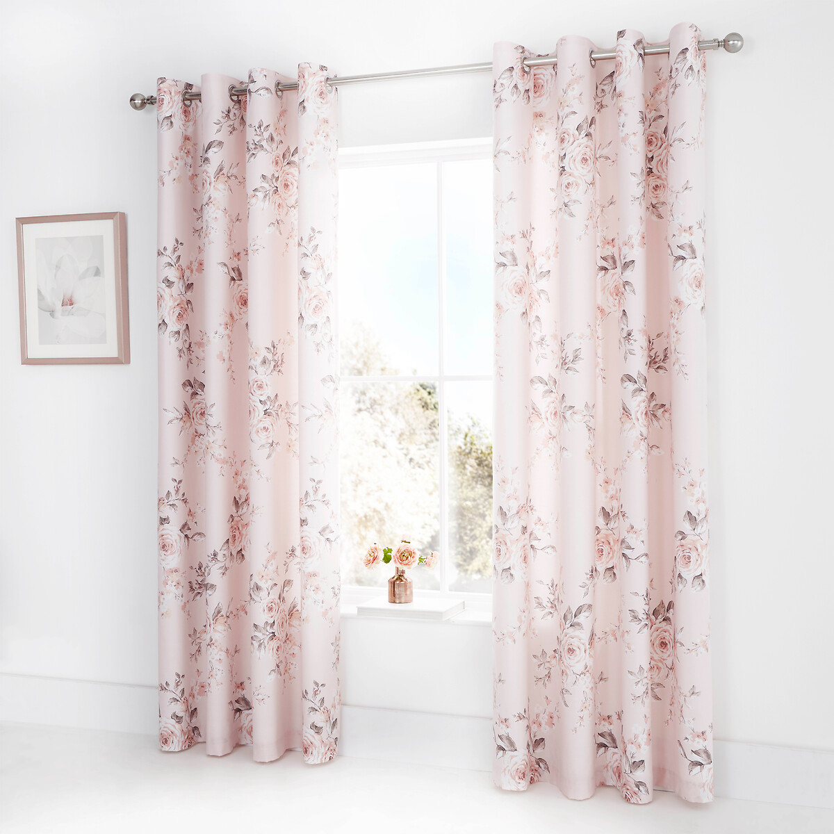 Canterbury Floral Lined Eyelet Curtains blush pink, CATHERINE LANSFIELD