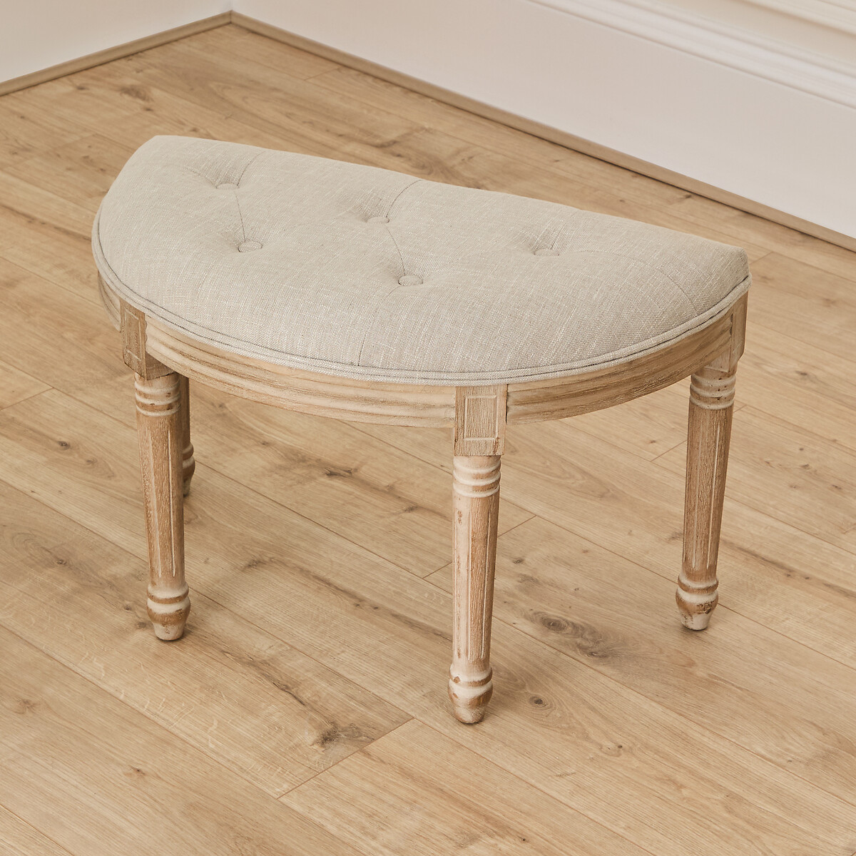 Claudette French-Vintage Linen Curved Footstool linen, VOYAGE MAISON