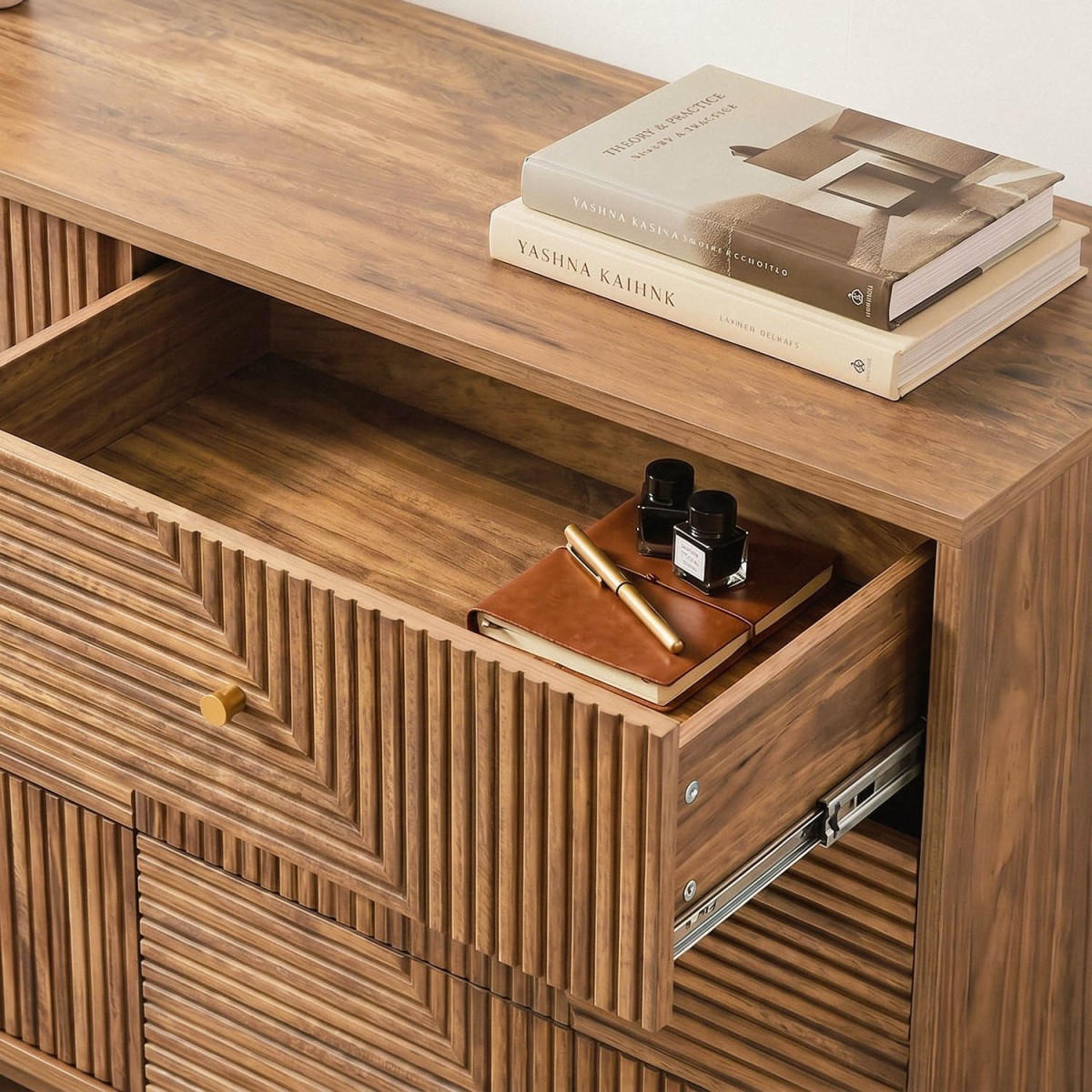 Commode 6 tiroirs façades lamellées EDEN bois clair, CALICOSY