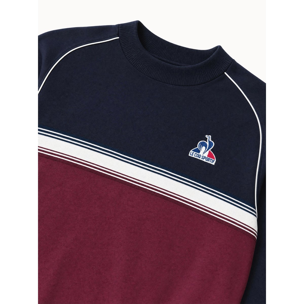 Sweat col montant en double face colorblock Tricolores bleu marine, LE COQ SPORTIF