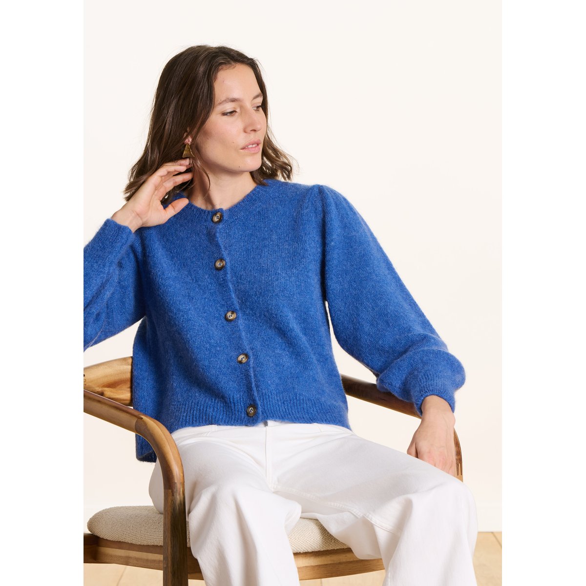 Gilet droit et court col rond denim, LA FEE MARABOUTEE