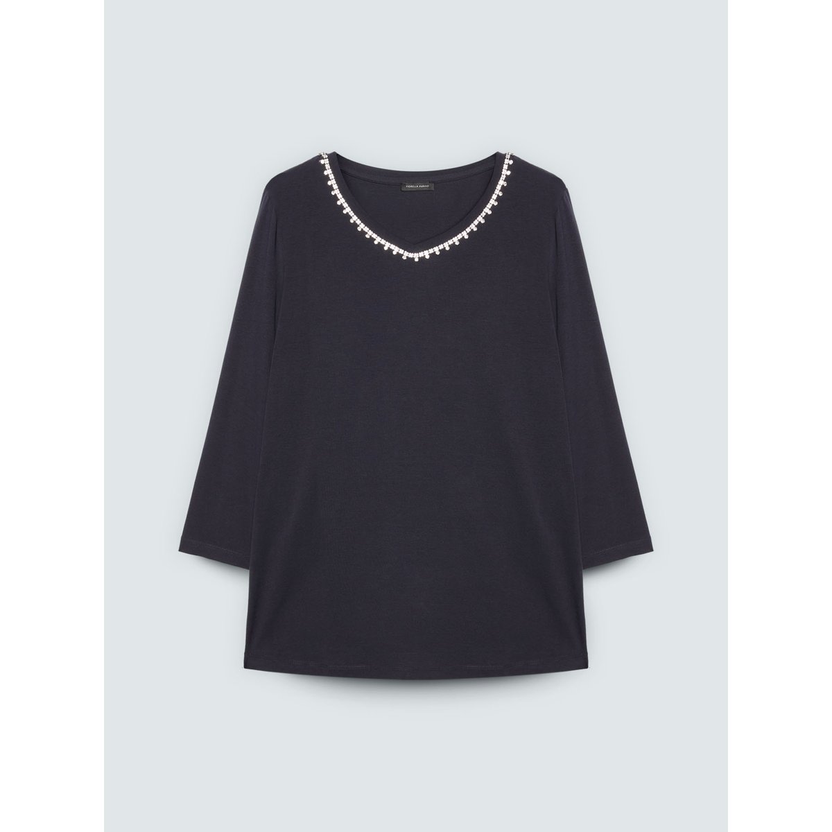 T-shirt en jersey de coton avec cristal bleu, FIORELLA RUBINO