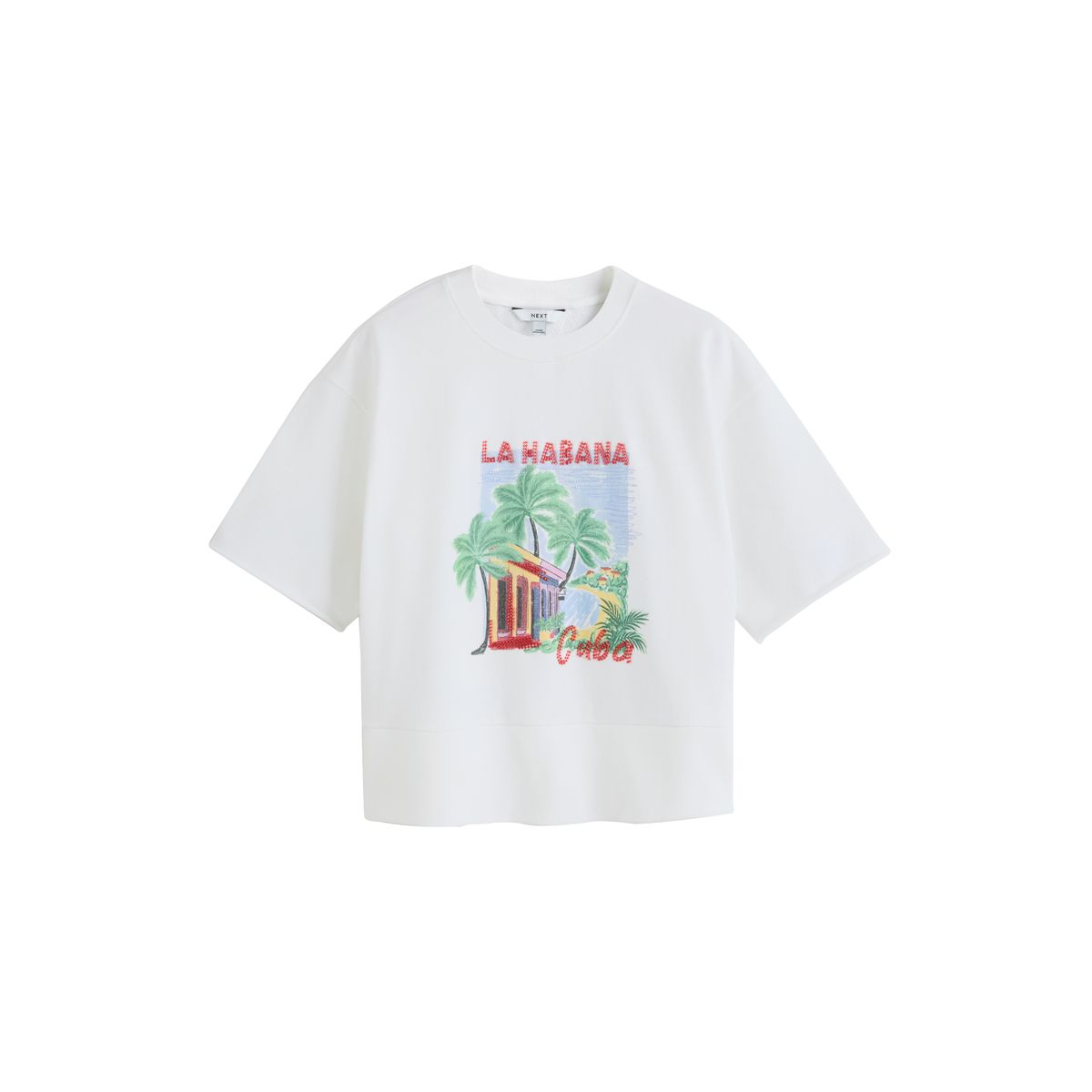 Sweat à manches courtes motif perlé d’été blanc écru, NEXT